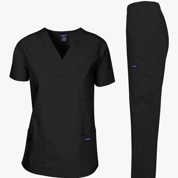 Dagacci Scrubs Women's Black Scrub Pants and Top - Picture 1 of 1